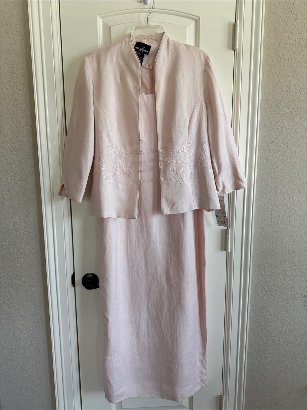 Positive Attitude Pale Pink Long Sleeve Embroidered Jacket Dress Set